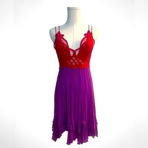 Free People Dress Lace Too Frill/Ruffle Bottom Short Dress Size Small